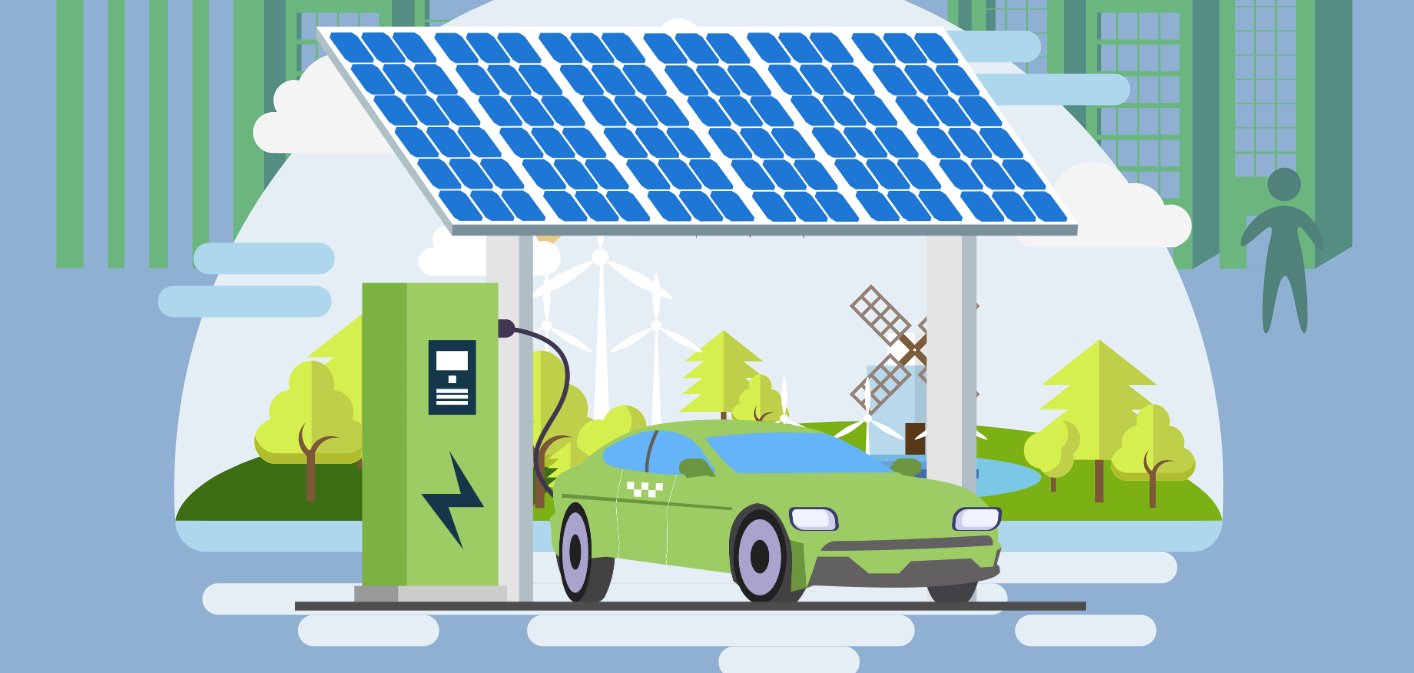 Blue and Green Illustrative Electric Car Driving Instagram Post (297 x 210 mm) (210 x 297 mm) - 1