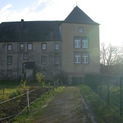 Burg Dudeldorf in breiter Front im Sonnenlicht