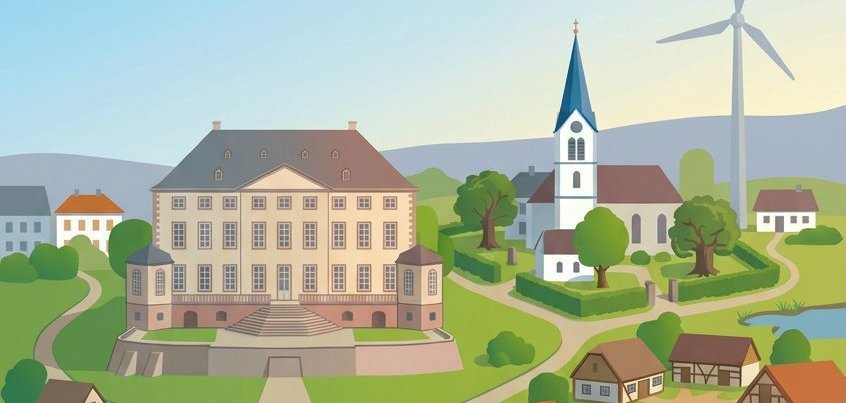 Kommunale Wärmeplanung verbindet Gebäude, erneuerbare Energie- quellen und Wärmenetze zu einem klimafreundlichen Energiesystem.  (Grafik: generiert mit KI)